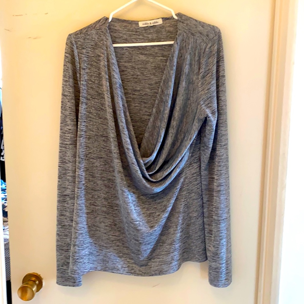 Robbi & Nikki Grey/Silver Cowl Neck Top